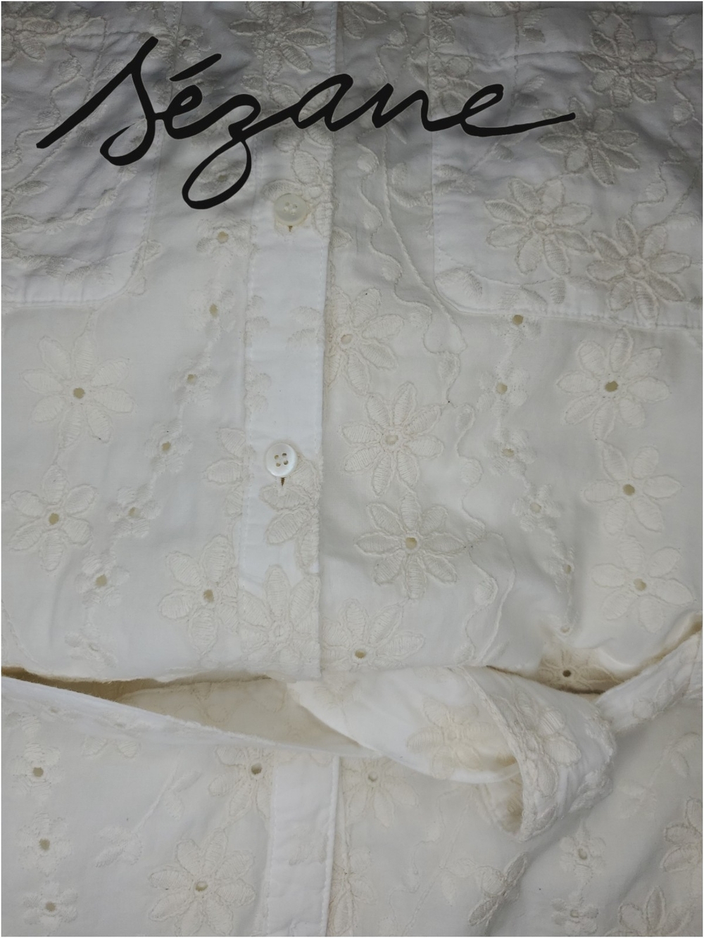 Sézane Adele Dress Embroidered Eyelet Organic Cotton Shirt Midi Dress FR46 US 14 - Picture 7 of 14